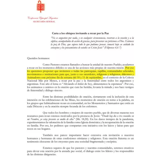 carta movimientos sociales misa