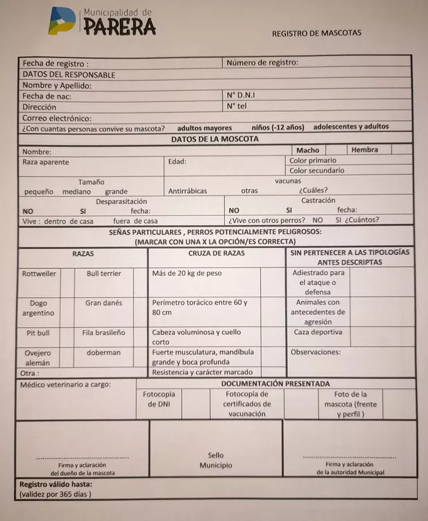 Formulario inscripción de perros