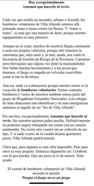 bOMBEROS COLECTA TEXTO