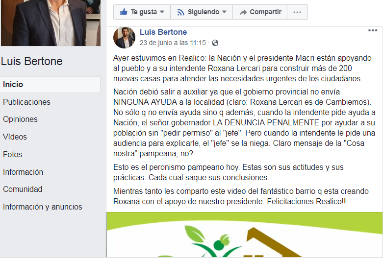 LUIS BERTONE DECLARACIONES EN FACE
