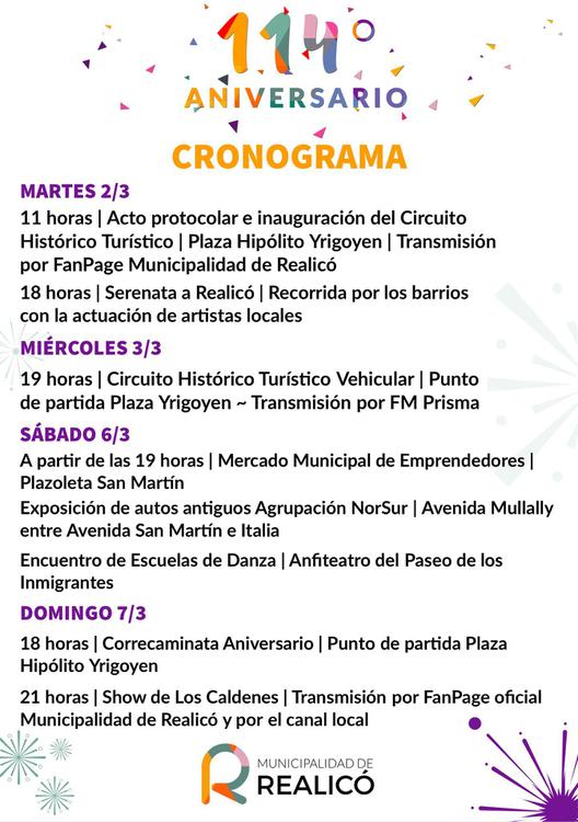 Cronograma festejos 114 años
