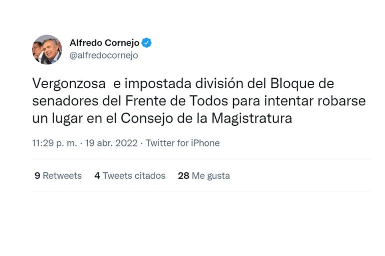 Alfredo Cornejo twitt