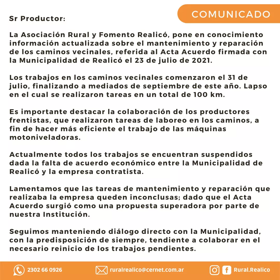 comunicado caminos