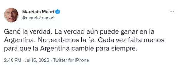 Mauricio Macri tuit sobreseimiento