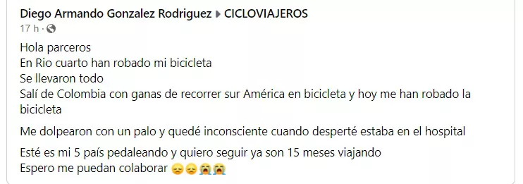 bicicleta robada colombiano