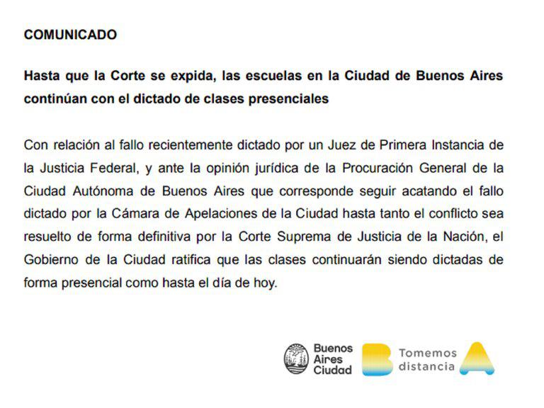 Comunicado clases CABA