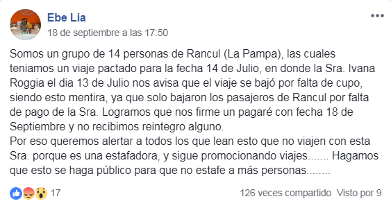 DENUNCIA A DONNA VIAJES