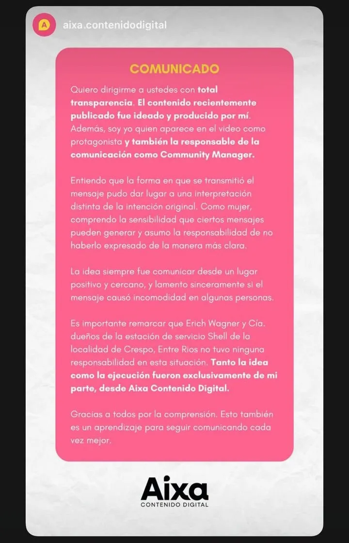 COMUNICADO AIXA PRODUCCIONES SHELL