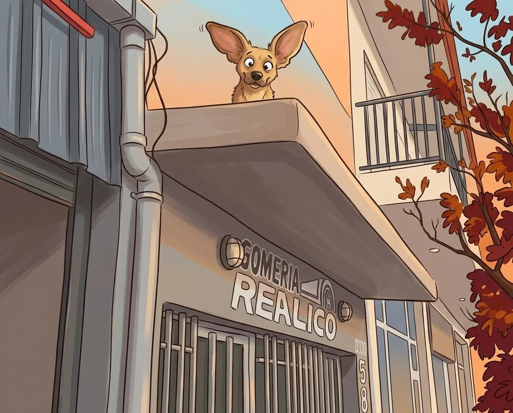 perro techo dibujo 2