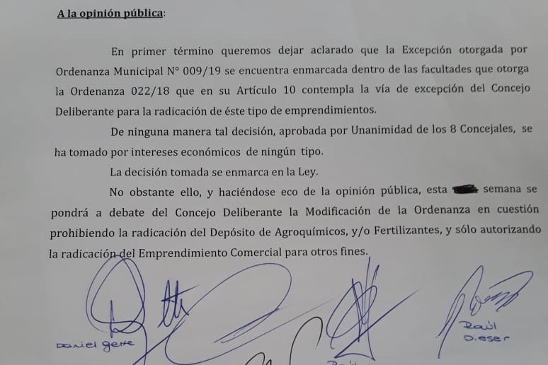 concejo deliberante instalación deposito agroquimicos