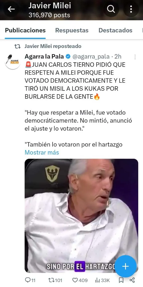 Tierno reposteo Milei