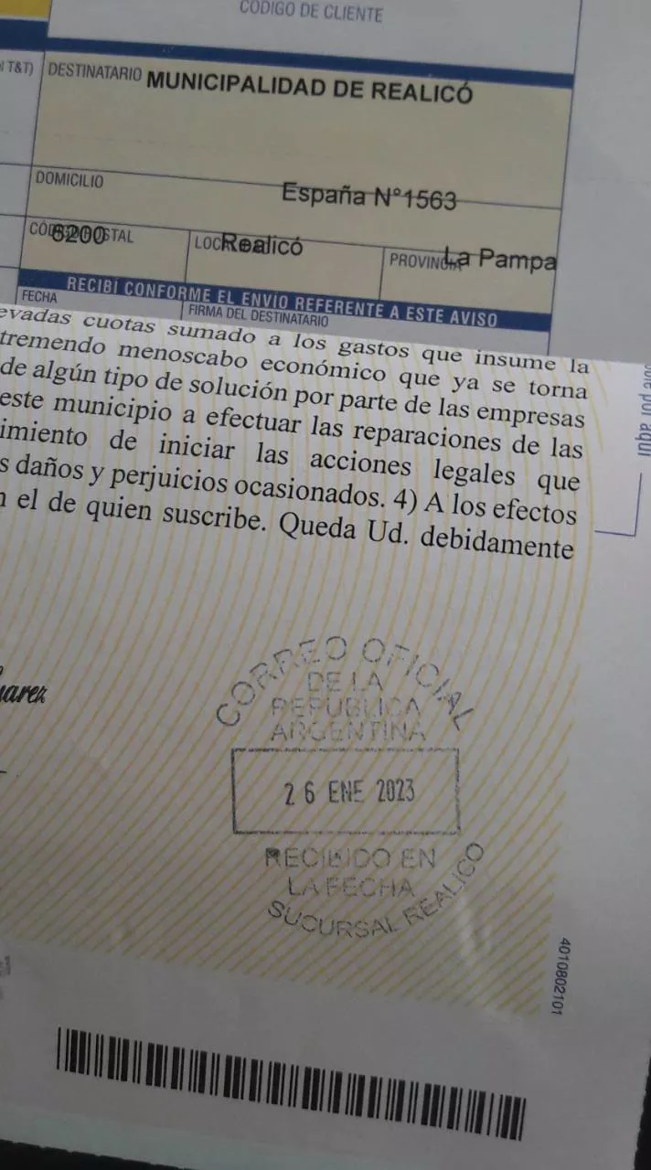 CARTA DOCUMENTO MUNI CALDENIA