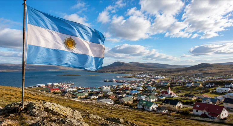 bandera argentina en Malvinas