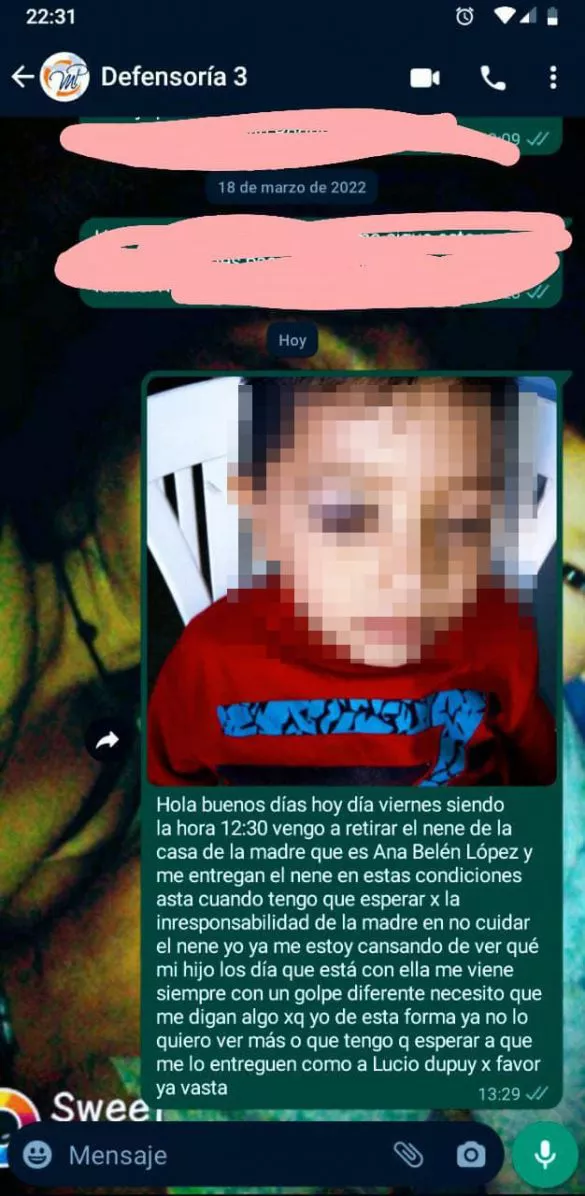 DEFENSORIA CHAT NIÑO GOLPEADO