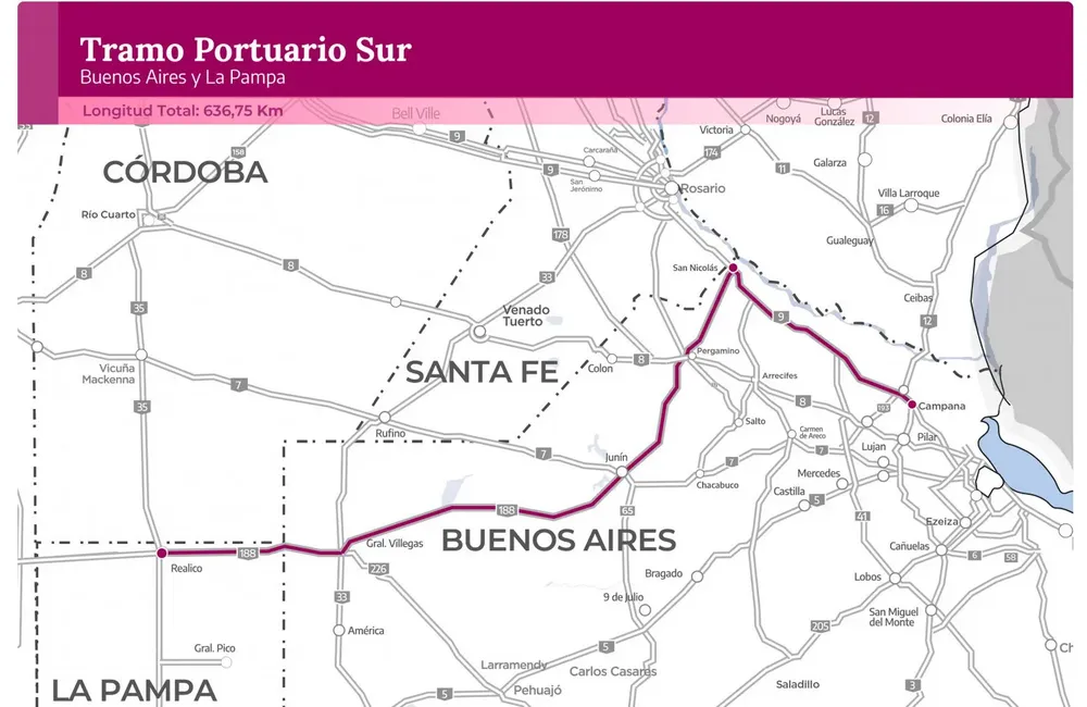 ruta 188 vialidad mapa